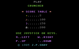 Cruncher (Commodore 16, Plus/4) screenshot: Title Screen
