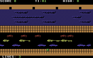 Froggy (Commodore 16, Plus/4) screenshot: Lets get to safety