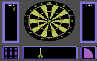Superstar Indoor Sports (Commodore 16, Plus/4) screenshot: Darts: Lining up the shot