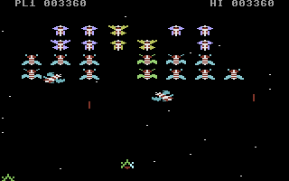 Galaxions (Commodore 16, Plus/4) screenshot: Blast them all