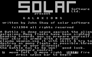 Galaxions (Commodore 16, Plus/4) screenshot: Title Screen