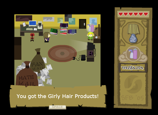 The Legend of Zelda and the Lampshade of No Real Significance (Browser) screenshot: You got some girly hair products