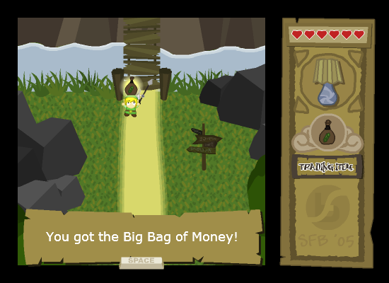 The Legend of Zelda and the Lampshade of No Real Significance (Browser) screenshot: He gave you a bag of money