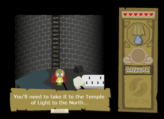 The Legend of Zelda and the Lampshade of No Real Significance (Browser) screenshot: You need to take it to the Temple of Light to the north.