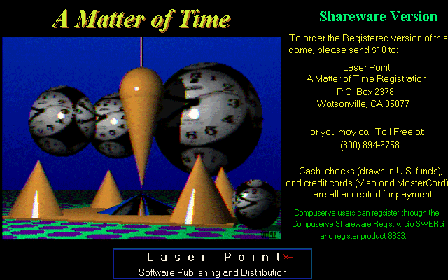 A Matter of Time (DOS) screenshot: Ordering information (unregistered shareware version)