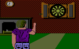 Superstar Indoor Sports (Commodore 16, Plus/4) screenshot: Darts: Throwing the dart