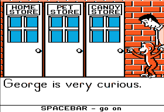 Curious George Goes Shopping (Apple II) screenshot: He is VERY curious