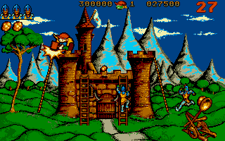 Hammer Boy (Amiga) screenshot: Under attack of the catapult