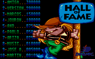 Hammer Boy (Amiga) screenshot: The high score table