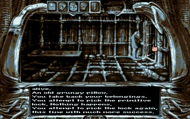 Dark Seed (Amiga) screenshot: In the Dark World version of the prison