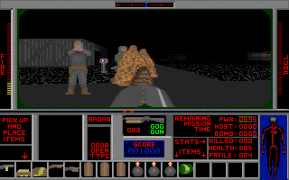 Terminal Terror (DOS) screenshot: The Glue weapon allows you to incapacitate enemies by covering them up in diarrhea