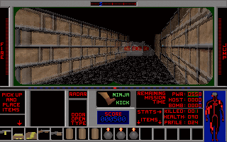 Terminal Terror (DOS) screenshot: Ouch!! Shot in the eye!!