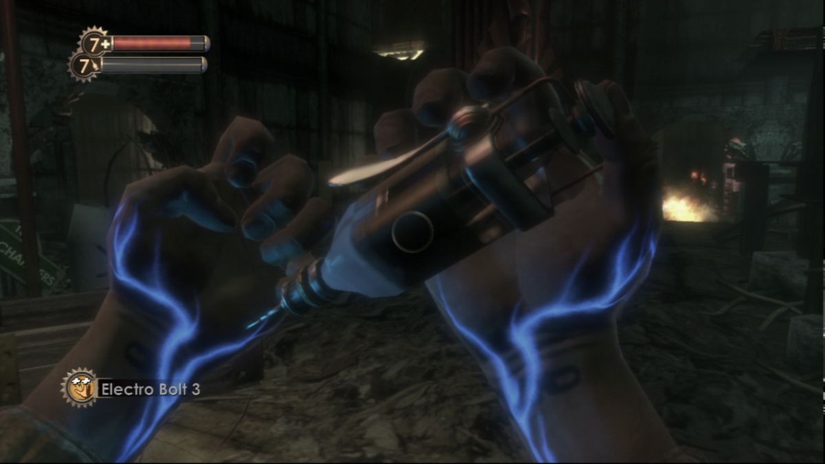 BioShock (PlayStation 3) screenshot: You abilities need to be replenished, so balance the use of bullets and special powers.
