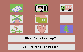 Hide and Seek (Commodore 16, Plus/4) screenshot: What's Missing: Is the Church missing?