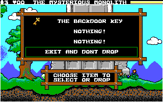 Magicland Dizzy (DOS) screenshot: Inventory (EGA mode)