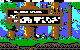 Magicland Dizzy (DOS) screenshot: Talking with Dylan. (EGA mode)