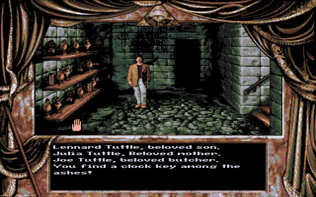 Dark Seed (Amiga) screenshot: A lot of vases in the mausoleum's basement