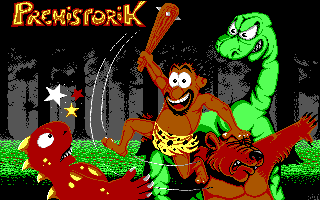 Prehistorik (DOS) screenshot: Title (EGA mode)