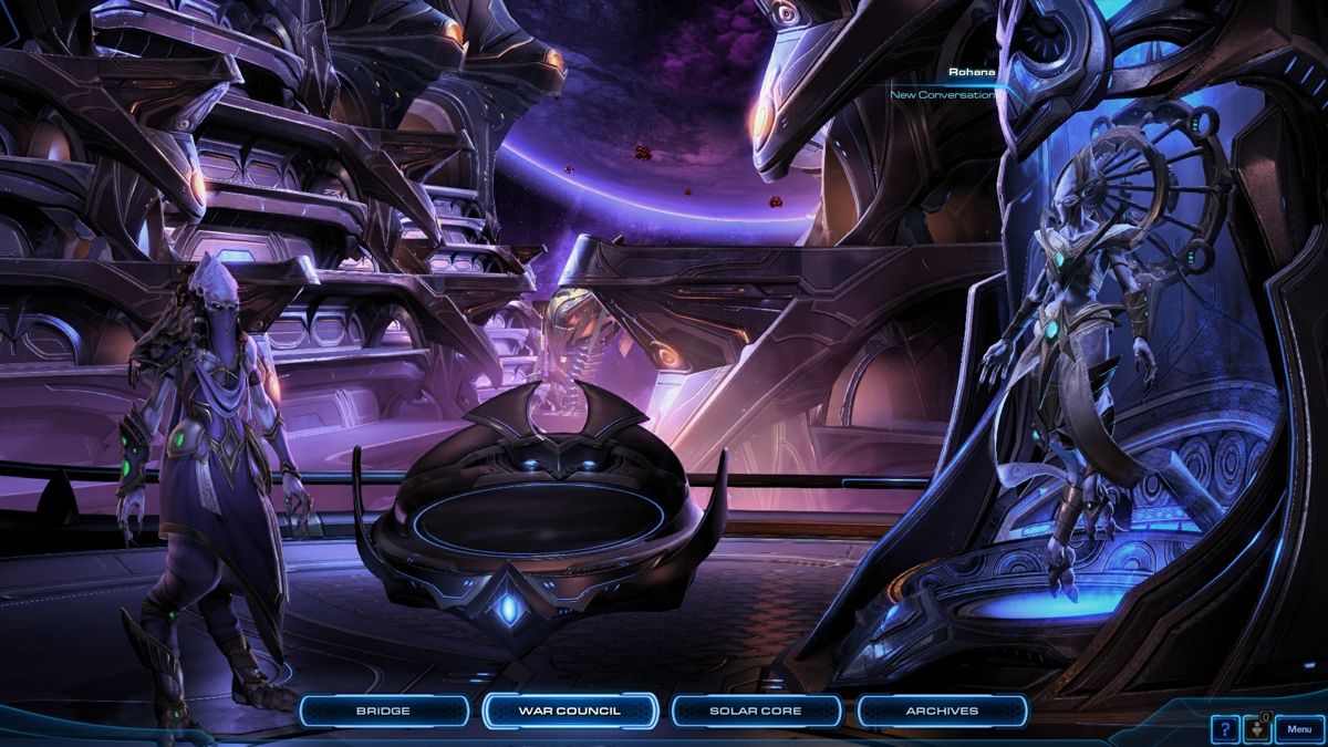 StarCraft II: Legacy of the Void (Windows) screenshot: The War Council, where you customize your army and choose what forces to deploy into battle.