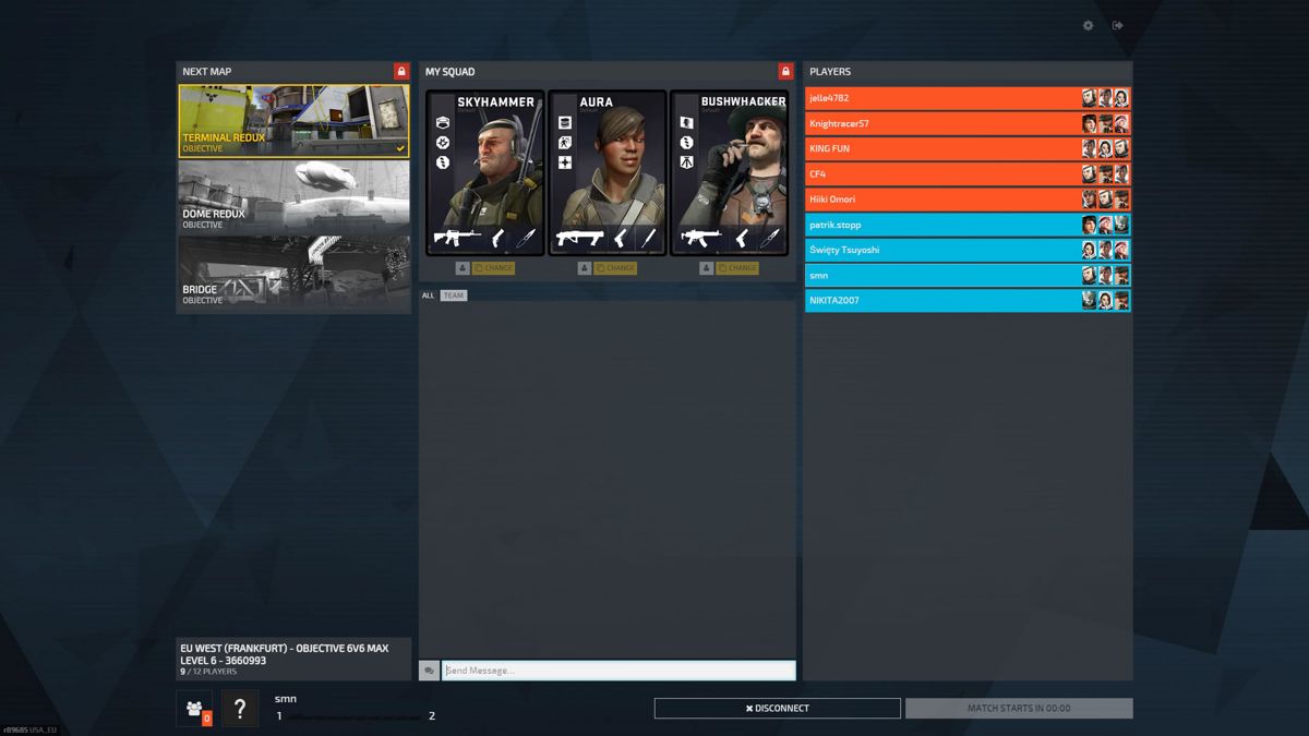 Dirty Bomb (Windows) screenshot: Teams are set up for an online game.
