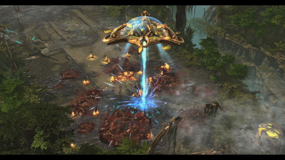 StarCraft II: Legacy of the Void (Windows) screenshot: Establishing base on a Zerg infested planet