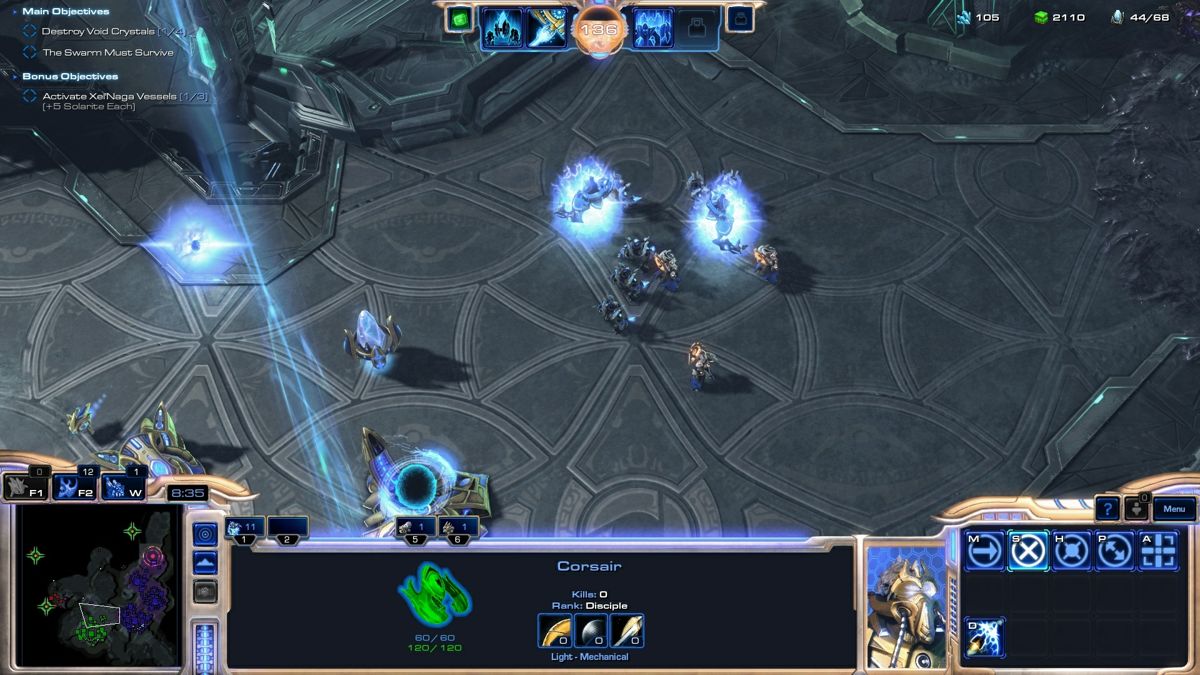 StarCraft II: Legacy of the Void (Windows) screenshot: A few well-known units from the past - Archons and Corsairs, ready for battle.