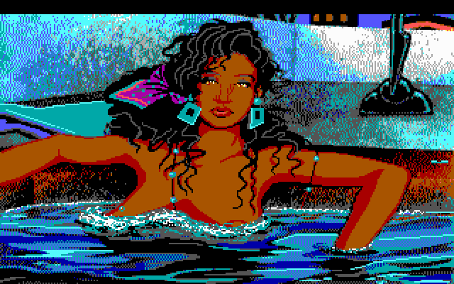 Leisure Suit Larry 1: In the Land of the Lounge Lizards (DOS) screenshot: In a hottub - 16 color version (EGA)