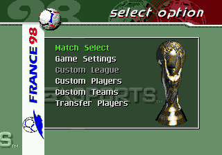 FIFA: Road to World Cup 98 (Genesis) screenshot: Lots of new options, such as creating your own players and team
