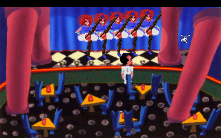 Leisure Suit Larry 1: In the Land of the Lounge Lizards (DOS) screenshot: The lounge will have, alternatively, cancan dancers or a stand-up comedian