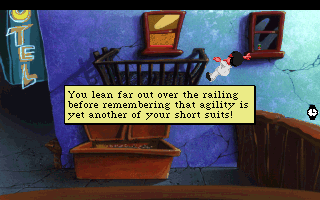 Leisure Suit Larry 1: In the Land of the Lounge Lizards (DOS) screenshot: Uh-oh... This is one of the actions that will lead you to your death in a few seconds. Those actions are pretty varied, too