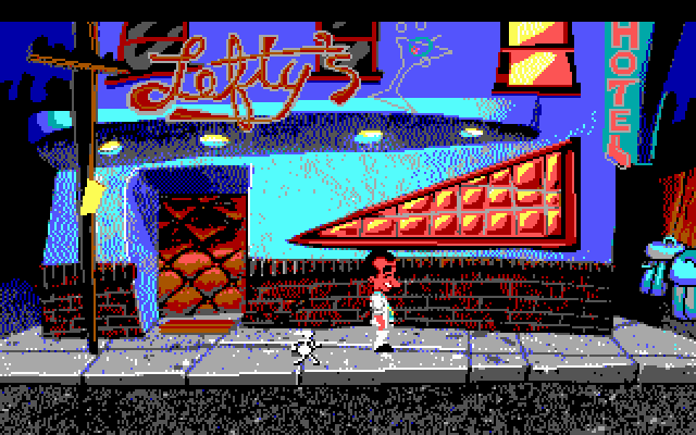 Leisure Suit Larry 1: In the Land of the Lounge Lizards (DOS) screenshot: Lefty's bar - 16 color version (EGA)