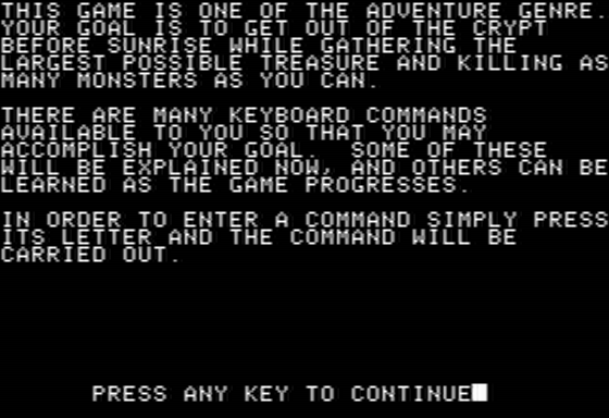 The Crypt (Apple II) screenshot: This is an Adventure Game