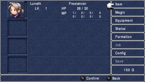 Final Fantasy III (PSP) screenshot: Party menu