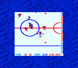 NHL 2000 (Game Boy Color) screenshot: Maple Leafs vs. Oilers, Canadian NHL Clash (Super Game Boy)