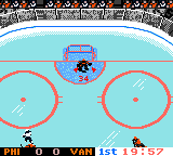 NHL 2000 (Game Boy Color) screenshot: Flyers vs. Canucks - American-Canadian Matchup
