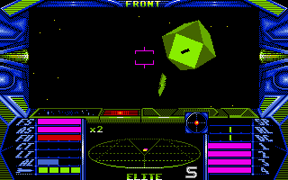 Elite (Amiga) screenshot: A ship leaving the space station