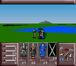 Drakkhen (SNES) screenshot: We meet a suspiciously looking sorcerer. We first kill him, and then ask questions