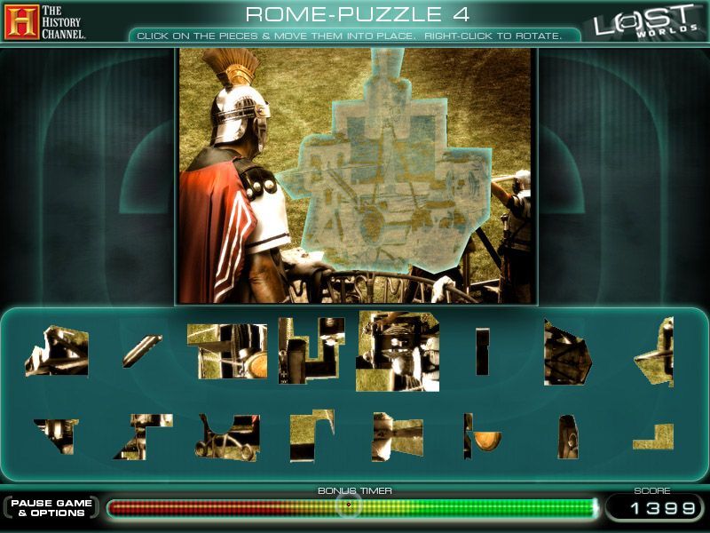 The History Channel: Lost Worlds (Windows) screenshot: Lots of the puzzles are spot the difference, there are also lots of jigsaw puzzles like this too