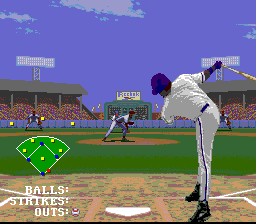 Frank Thomas Big Hurt Baseball (SNES) screenshot: Hmm, guess I didn't throw that well...