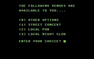 It's Only Rock 'n' Roll (Commodore 64) screenshot: Play a concert?