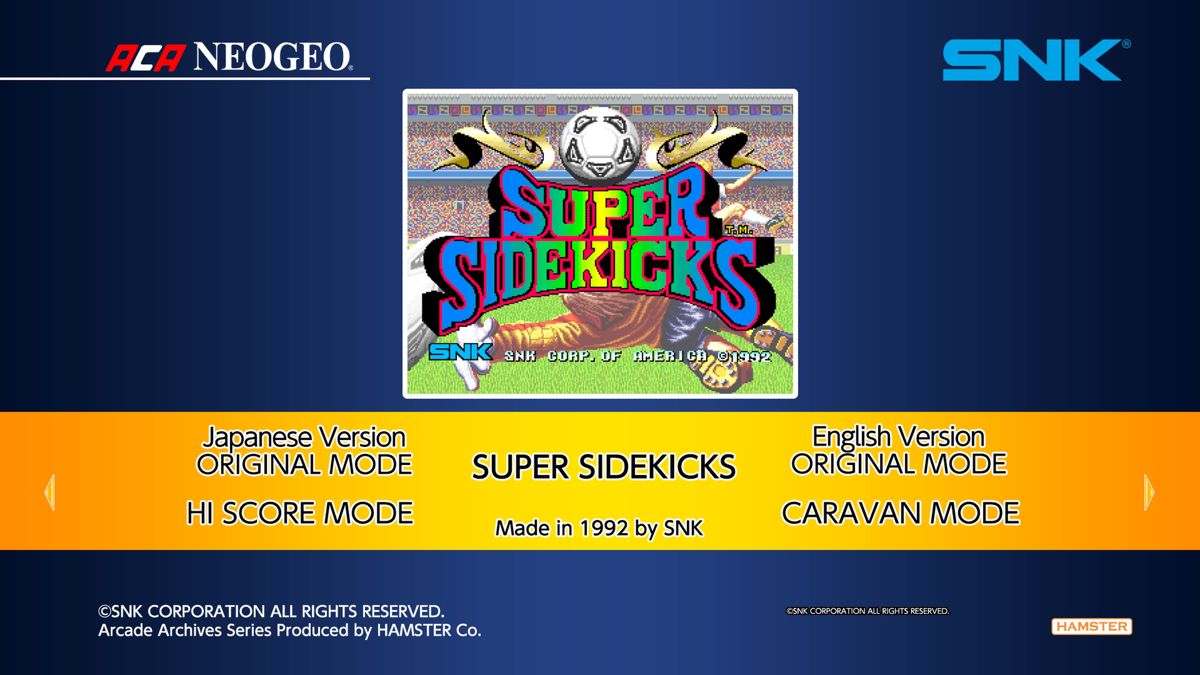Super Sidekicks (PlayStation 4) screenshot: Main menu, English version selected