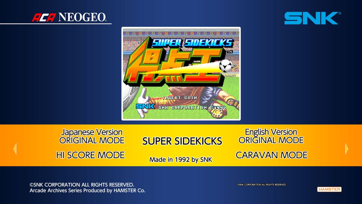 Super Sidekicks (PlayStation 4) screenshot: Main menu, Japanese version selected