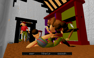Ečstatica (DOS) screenshot: ...until you stumble onto a werewolf mauling a shopkeeper