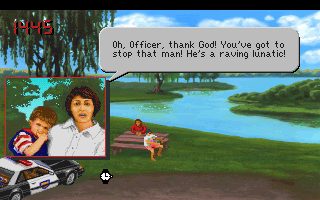 Police Quest 3: The Kindred (DOS) screenshot: Trouble at the recreation area...