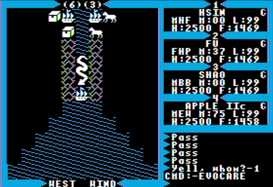 Ultima Trilogy: I ♦ II ♦ III (Apple II) screenshot: Ultima III - Sailing near the Silver Serpent