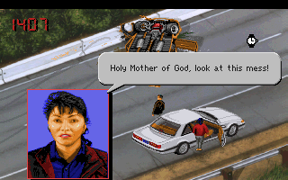 Police Quest 3: The Kindred (DOS) screenshot: Your partner comments on the situation