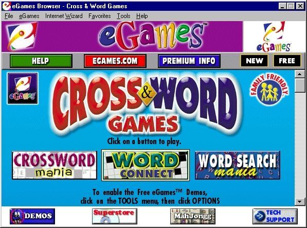 Cross & Word Games (Windows) screenshot: The title page/main menu/game launcher.