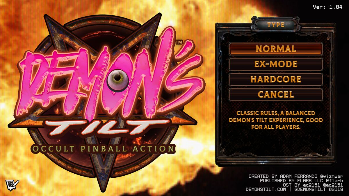 Demon's Tilt (Windows) screenshot: Main menu