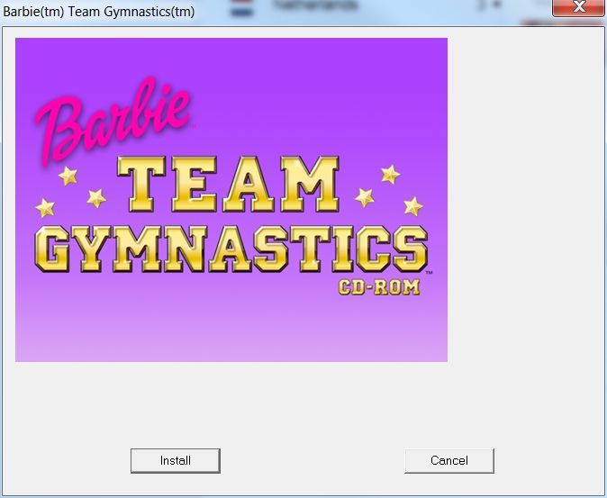 Barbie: Team Gymnastics (Windows) screenshot: The CD autoloads to display this installation screen