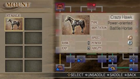 Dynasty Warriors Vol.2 (PSP) screenshot: Choosing a steed